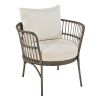 TREXM 4-Piece Rattan Outdoor Patio Conversation Set with Seating Set for 5 and Coffee Table for Porch, Backyard and Garden (Brown Grey)