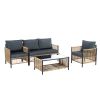 New Comming Patio 4 Pieces Brown PE Wicker Sofa Set with Grey Cushion