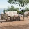 TREXM 4-Piece Rattan Outdoor Patio Conversation Set with Seating Set for 5 and Coffee Table for Porch, Backyard and Garden (Brown Grey)