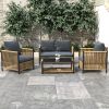 New Comming Patio 4 Pieces Brown PE Wicker Sofa Set with Grey Cushion