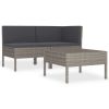 3 Piece Patio Lounge Set with Cushions Poly Rattan Gray