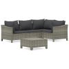 5 Piece Patio Lounge Set with Cushions Gray Poly Rattan