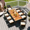 9 Pieces Rattan Patio Dining Set with Acacia Wood Table and Cushioned Chair