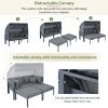 TOPMAX 3-Piece Patio Daybed with Retractable Canopy Outdoor Metal Sectional Sofa Set Sun Lounger with Cushions for Backyard, Porch, Poolside,Grey