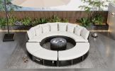 Outdoor Patio Furniture Luxury Circular Outdoor Sofa Set Rattan Wicker Sectional Sofa Lounge Set with Tempered Glass Coffee Table, 6 Pillows,Beige