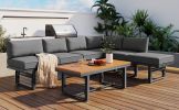 TREXM 3-Piece Modern Multi-Functional Outdoor Sectional Sofa Set with Height-adjustable Seating and Coffee Table for Patio, Garden and Backyard (Grey)