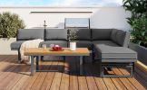 TREXM 3-Piece Modern Multi-Functional Outdoor Sectional Sofa Set with Height-adjustable Seating and Coffee Table for Patio, Garden and Backyard (Grey)