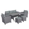 6-Piece Outdoor Rattan Wicker Set Patio Garden Backyard Sofa; Chair; Stools and Table(Gray Rattan+Gray Cushion)