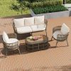 TREXM 4-Piece Rattan Outdoor Patio Conversation Set with Seating Set for 5 and Coffee Table for Porch, Backyard and Garden (Brown Grey)