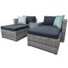 5 Pieces PE Wicker Sectional Sofa Set with Gray Cushion