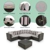 GO 7-piece Outdoor Wicker Sofa Set, Rattan Sofa Lounger, With Colorful Pillows, Conversation Sofa, For Patio, Garden, Deck, Brown Wicker, Gray Cushion