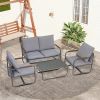 4-Piece Outdoor Patio Furniture Sets, Patio Conversation Set with Removable Seating Cushion, Courtyard Patio Set for Home, Yard, Poolside