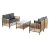 New Comming Patio 4 Pieces Brown PE Wicker Sofa Set with Grey Cushion