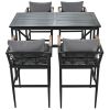 Steel Outdoor Dining Set with Acacia Wood Armrest Suitable For Patio; Balcony Or Backyard