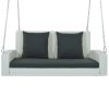 GO 2-Person Wicker Hanging Porch Swing with Chains, Cushion, Pillow, Rattan Swing Bench for Garden, Backyard, Pond. (White Wicker, Gray Cushion)