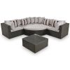 GO 7-piece Outdoor Wicker Sofa Set, Rattan Sofa Lounger, With Colorful Pillows, Conversation Sofa, For Patio, Garden, Deck, Brown Wicker, Gray Cushion