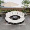 Outdoor Patio Furniture Luxury Circular Outdoor Sofa Set Rattan Wicker Sectional Sofa Lounge Set with Tempered Glass Coffee Table, 6 Pillows,Beige