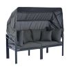 TOPMAX 3-Piece Patio Daybed with Retractable Canopy Outdoor Metal Sectional Sofa Set Sun Lounger with Cushions for Backyard, Porch, Poolside,Grey