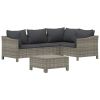 5 Piece Patio Lounge Set with Cushions Gray Poly Rattan