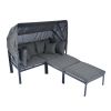 TOPMAX 3-Piece Patio Daybed with Retractable Canopy Outdoor Metal Sectional Sofa Set Sun Lounger with Cushions for Backyard, Porch, Poolside,Grey