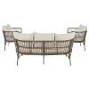 TREXM 4-Piece Rattan Outdoor Patio Conversation Set with Seating Set for 5 and Coffee Table for Porch, Backyard and Garden (Brown Grey)