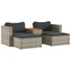 5 Piece Patio Sofa Set with Cushions Gray Poly Rattan Acacia