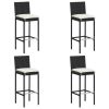 5 Piece Patio Bar Set with Cushions Black