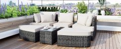 TOPMAX 6-Piece Patio Outdoor Conversation Round Sofa Set, PE Wicker Rattan Separate Seating Group with Coffee Table, Beige