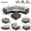 GO 7-piece Outdoor Wicker Sofa Set, Rattan Sofa Lounger, With Colorful Pillows, Conversation Sofa, For Patio, Garden, Deck, Brown Wicker, Gray Cushion