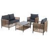 New Comming Patio 4 Pieces Brown PE Wicker Sofa Set with Grey Cushion