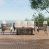 TREXM 4-Piece Rattan Outdoor Patio Conversation Set with Seating Set for 5 and Coffee Table for Porch, Backyard and Garden (Brown Grey)