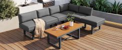 TREXM 3-Piece Modern Multi-Functional Outdoor Sectional Sofa Set with Height-adjustable Seating and Coffee Table for Patio, Garden and Backyard (Grey)