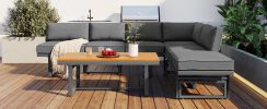 TREXM 3-Piece Modern Multi-Functional Outdoor Sectional Sofa Set with Height-adjustable Seating and Coffee Table for Patio, Garden and Backyard (Grey)