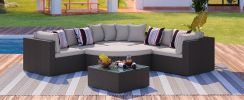 GO 7-piece Outdoor Wicker Sofa Set, Rattan Sofa Lounger, With Colorful Pillows, Conversation Sofa, For Patio, Garden, Deck, Brown Wicker, Gray Cushion