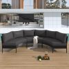 U_STYLE Patio Furniture Set, 3 Piece Curved Outdoor Conversation Set, All Weather Sectional Sofa with Cushions