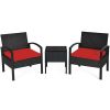 3 Pieces Outdoor Rattan Patio Conversation Set with Seat Cushions