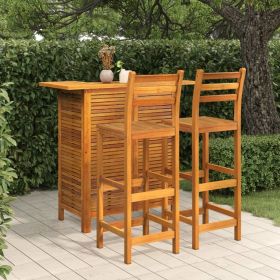 3 Piece Patio Bar Set Solid Wood Acacia (Color: Brown)