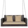 49in Brown Gradient Rattan Beige Cushion Rattan Swing Chair(Swing frames not included)