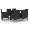 7 Piece Patio Dining Set with Cushions Poly Rattan and Glass