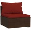 5 Piece Patio Lounge Set with Cushions Poly Rattan Brown