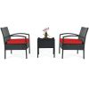 3 Pieces Outdoor Rattan Patio Conversation Set with Seat Cushions