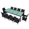 11 Piece Patio Dining Set with Cushions Poly Rattan Black