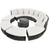 Outdoor Patio Furniture Luxury Circular Outdoor Sofa Set Rattan Wicker Sectional Sofa Lounge Set with Tempered Glass Coffee Table, 6 Pillows