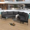 U_STYLE Patio Furniture Set, 3 Piece Curved Outdoor Conversation Set, All Weather Sectional Sofa with Cushions