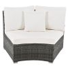 Outdoor Patio Furniture Luxury Circular Outdoor Sofa Set Rattan Wicker Sectional Sofa Lounge Set with Tempered Glass Coffee Table, 6 Pillows