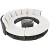 Outdoor Patio Furniture Luxury Circular Outdoor Sofa Set Rattan Wicker Sectional Sofa Lounge Set with Tempered Glass Coffee Table, 6 Pillows